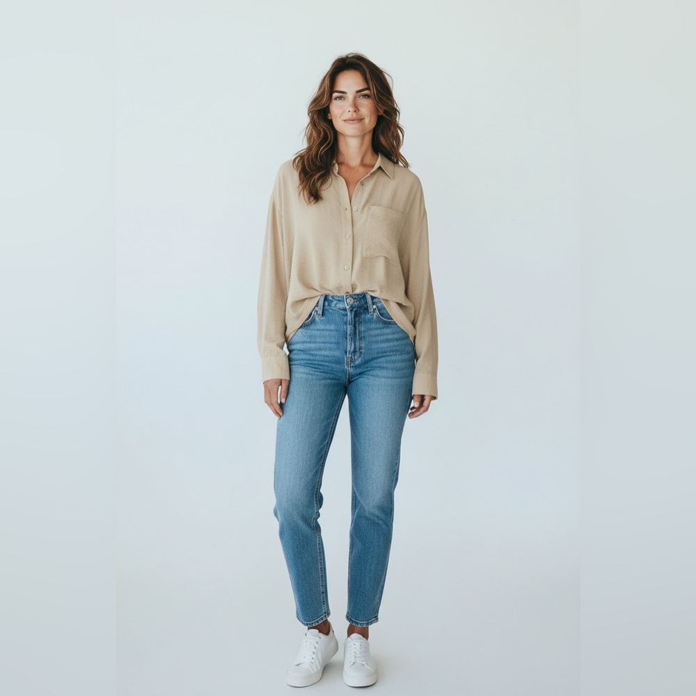Tan oversized long sleeve crinkle button down